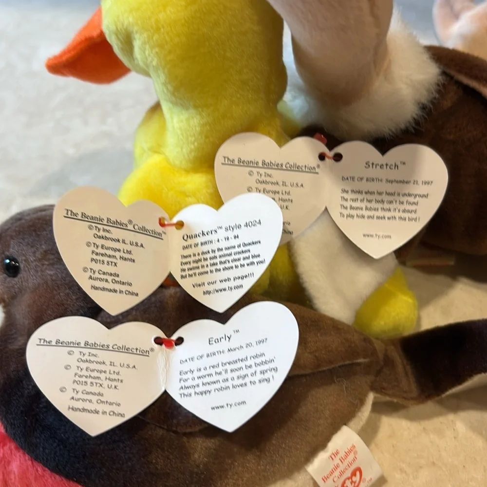 Ty Plush Bird Trio - Brown, Yellow, Red